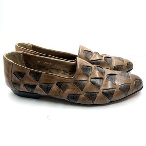 Brown and Black Geometric Women's Loafers